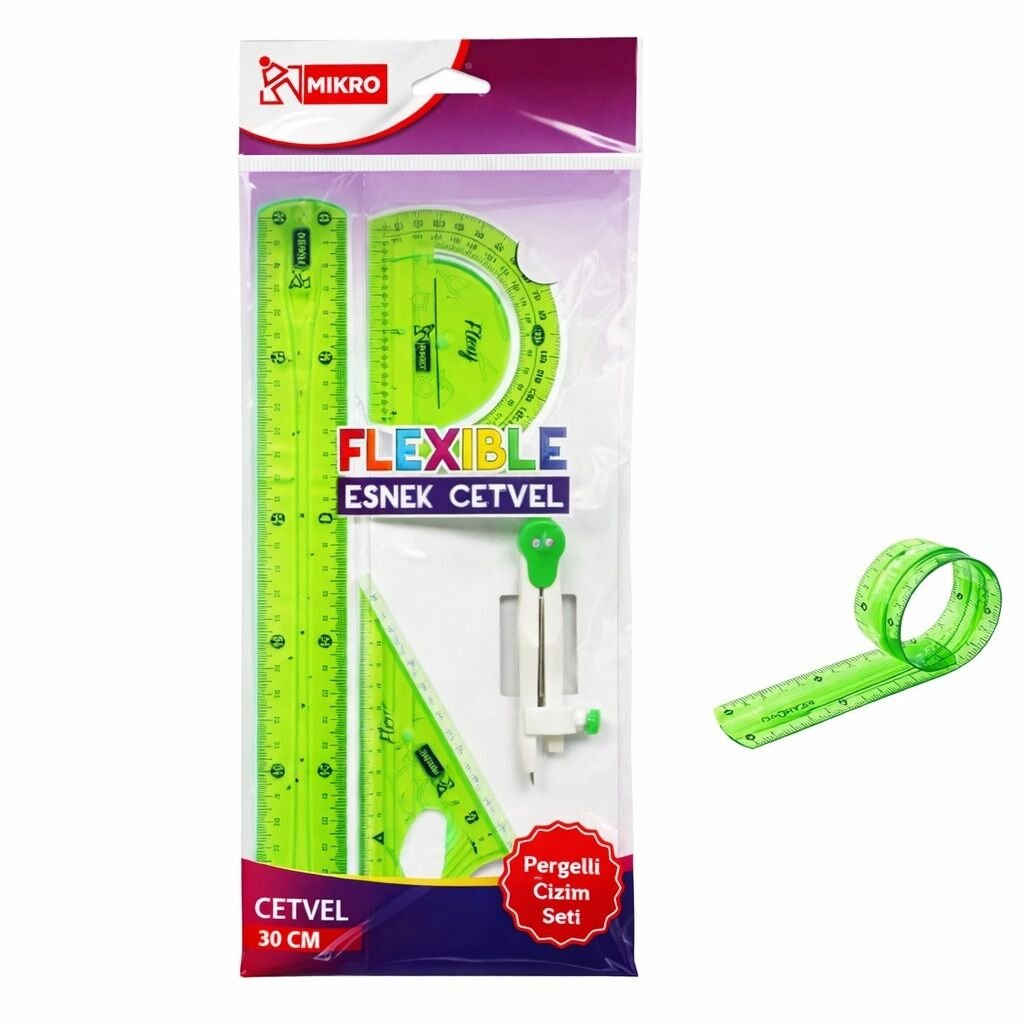 Mikro Flp-04 Esnek Cetvel 4 Lü Pergelli Çizim Seti