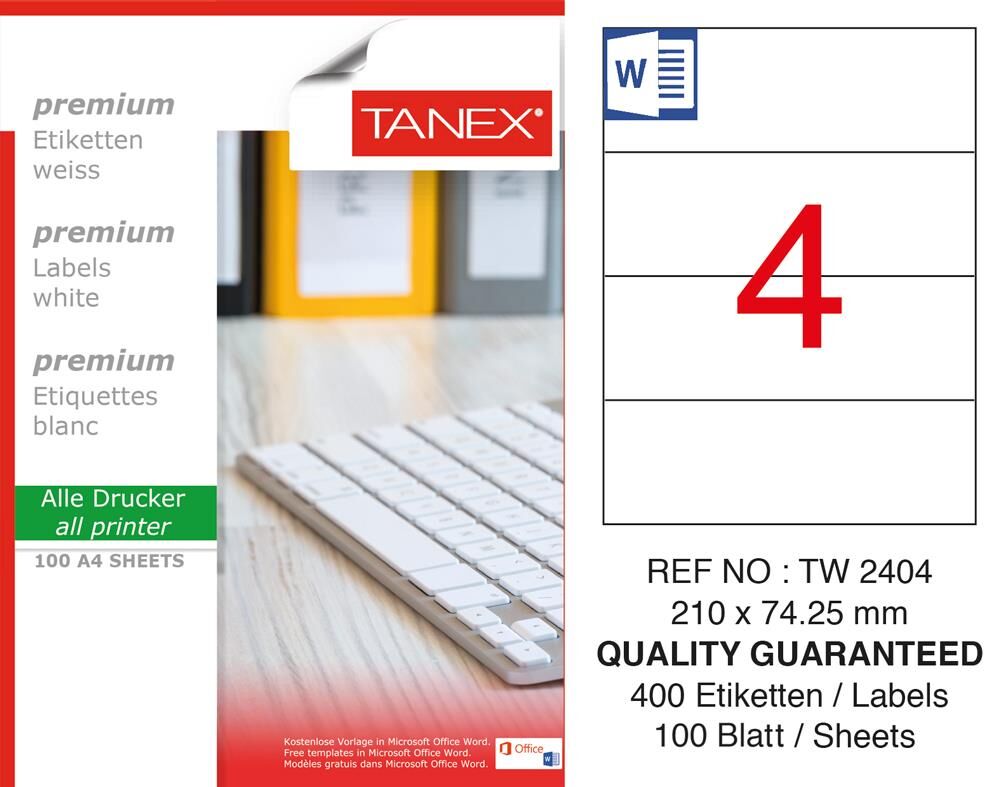 Tanex Tw-2404 210x74,25 Mm Laser Etiket 100 Adet