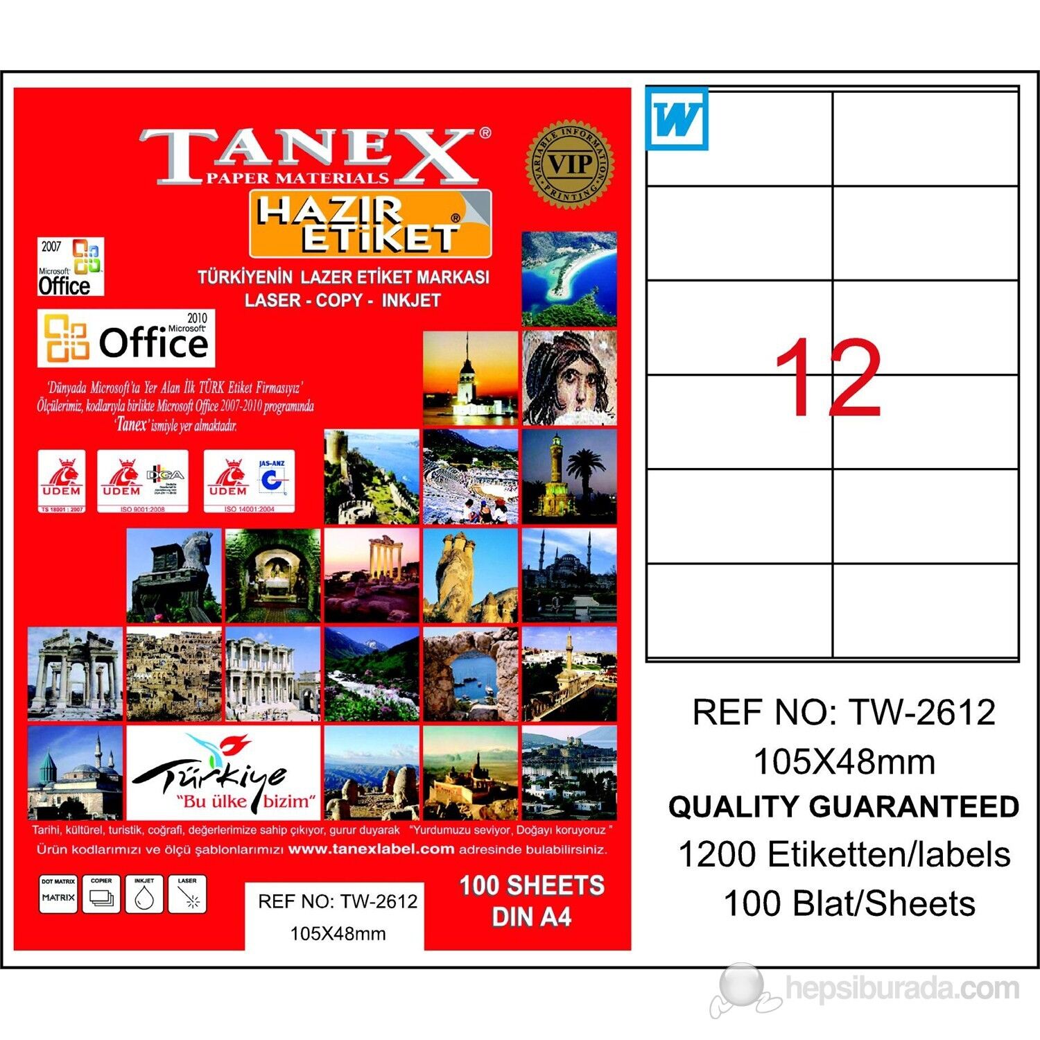 Tanex Tw-2612 105x48 Mm Laser Etiket 100 Adet