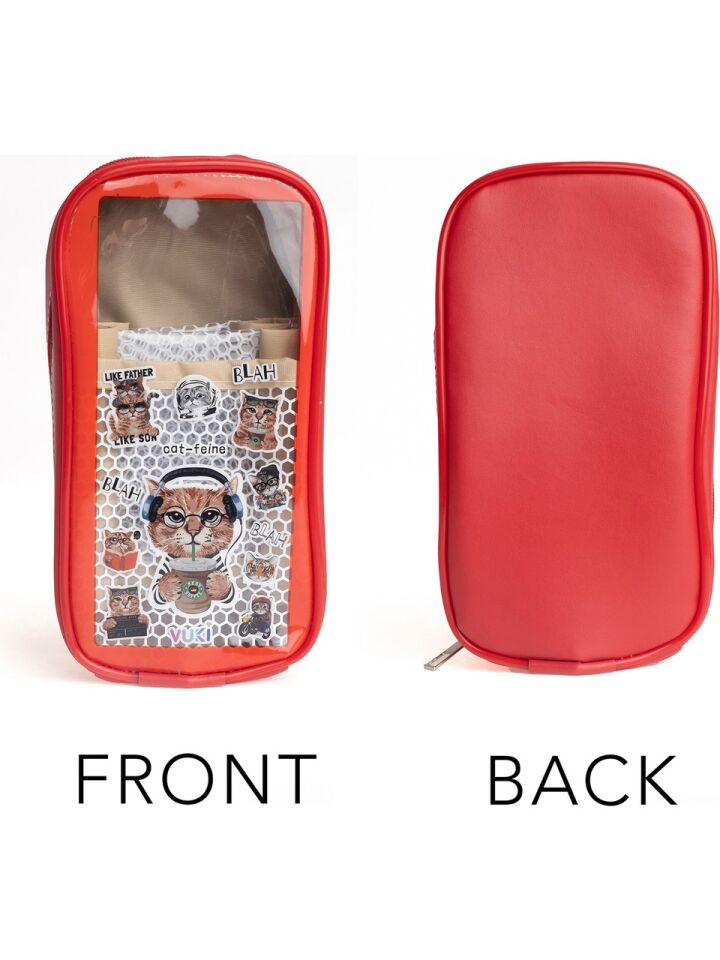 Vuki Astarlı Büyük Boy Kalem Çantası Kedi