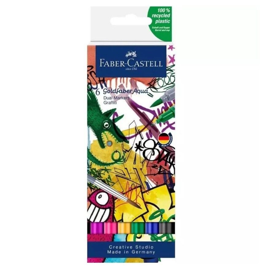 Faber-Castell Goldfaber Aqua Çift Uçlu Markör Graffiti 6 Lı