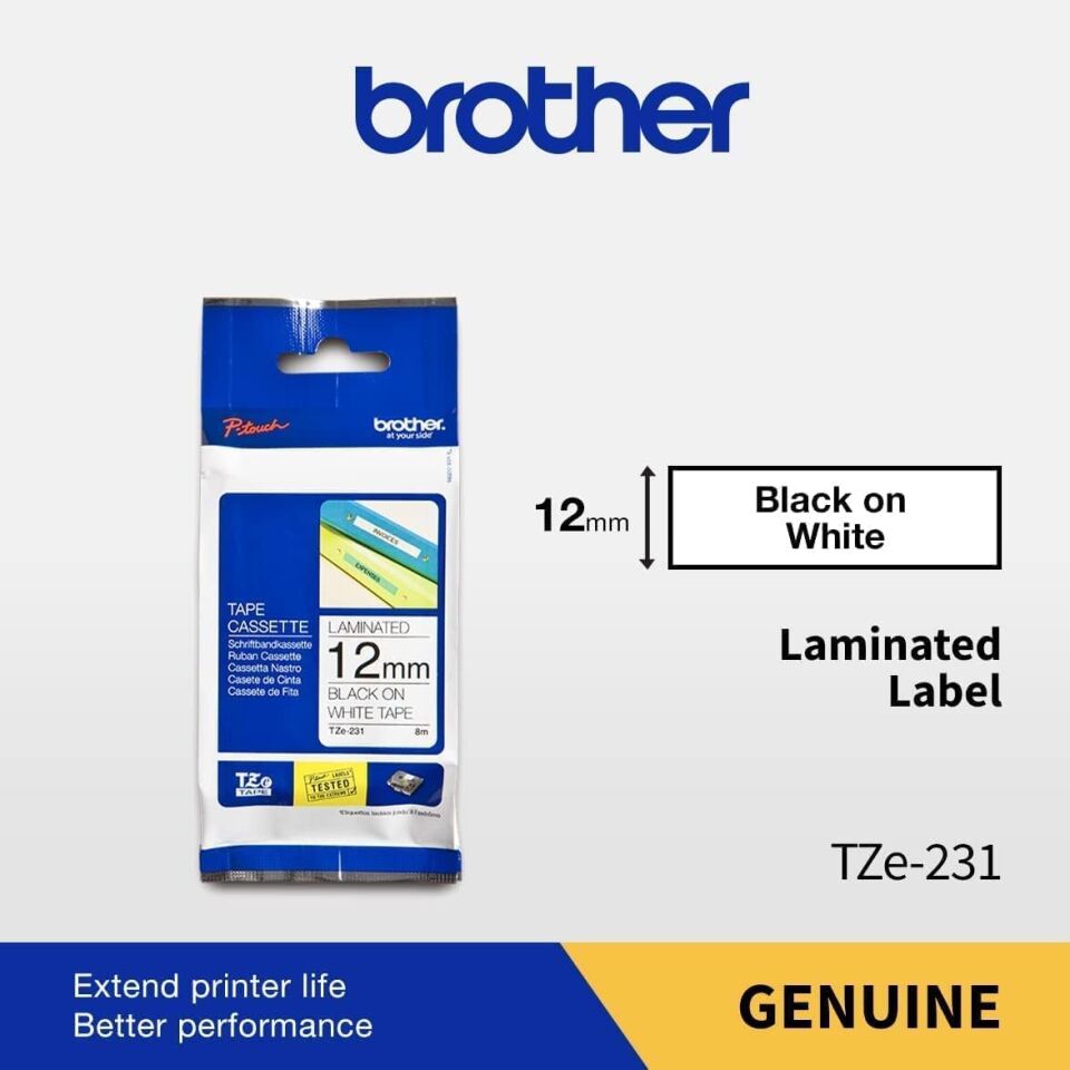 Brother Tz-Tape 12 Mm Beyaz Üzerine Siyah