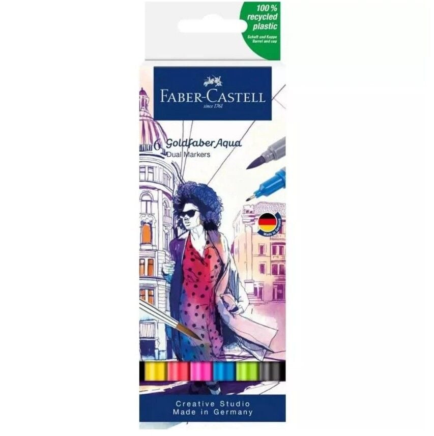 Faber-Castell Goldfaber Aqua Çift Uçlu Markör 6 Lı Klasik Renkler