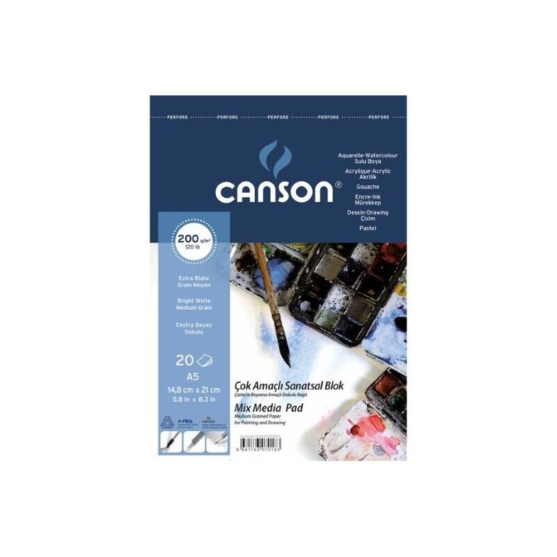 Canson Finface Çok Amaçlı Resim Blokları 200 Gr A5 20 Yaprak Üstten Spiralli