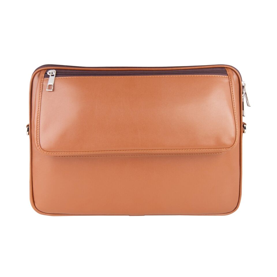 2k Suni Deri Laptop Çantası Tablet Çantası 14'' Vegan Omuz Ve Valiz Askılı Aksesuar Ve Evrak Cepli 25.5x36x2 Cm Taba