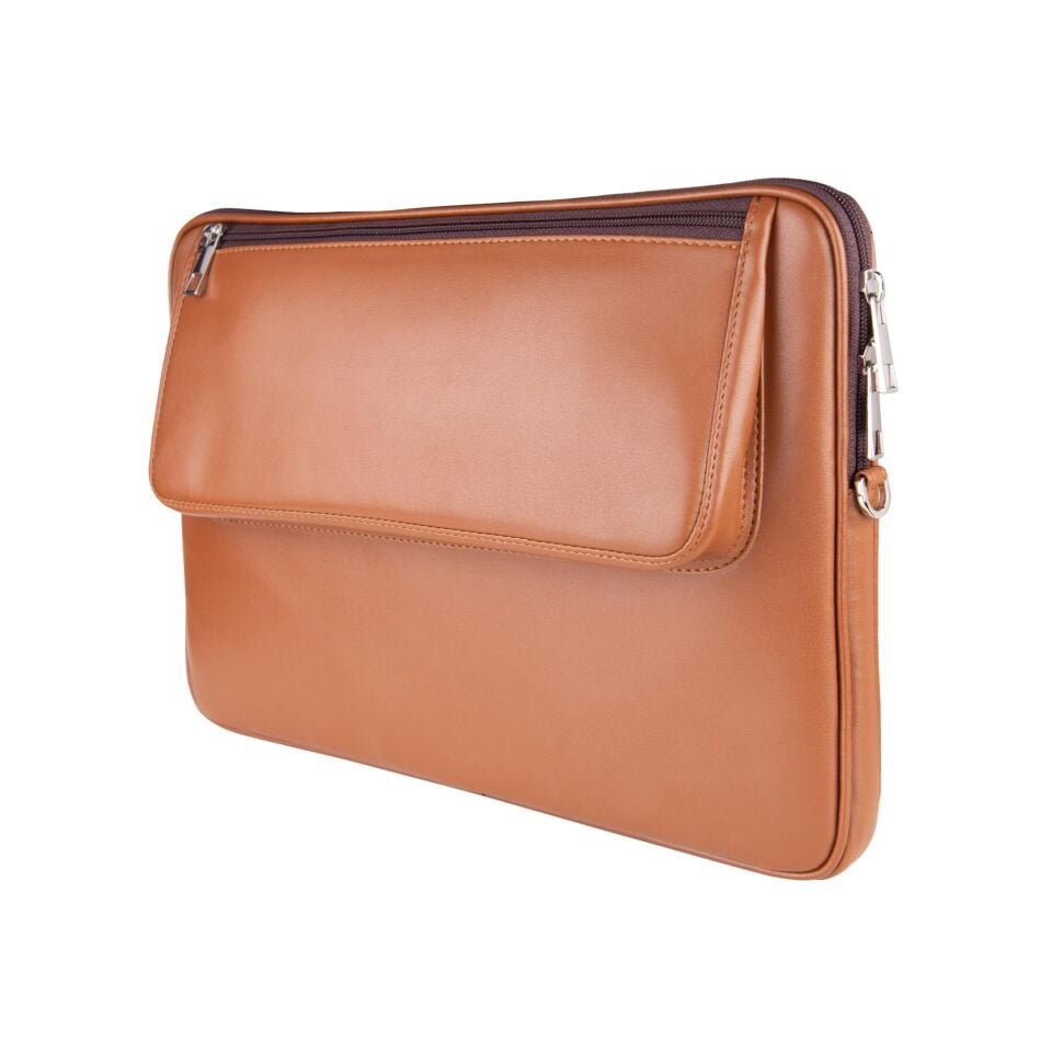 2k Suni Deri Laptop Çantası Tablet Çantası 14'' Vegan Omuz Ve Valiz Askılı Aksesuar Ve Evrak Cepli 25.5x36x2 Cm Taba