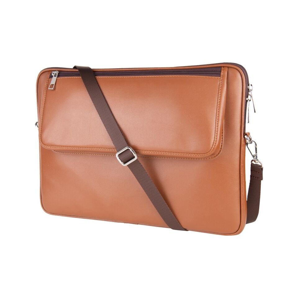 2k Suni Deri Laptop Çantası Tablet Çantası 14'' Vegan Omuz Ve Valiz Askılı Aksesuar Ve Evrak Cepli 25.5x36x2 Cm Taba