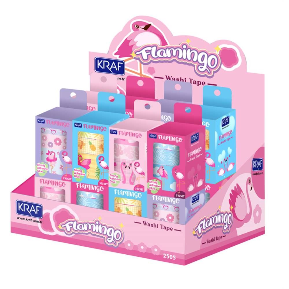 Kraf Bant Washi Tape Flamingo 3 Lü 2505FL