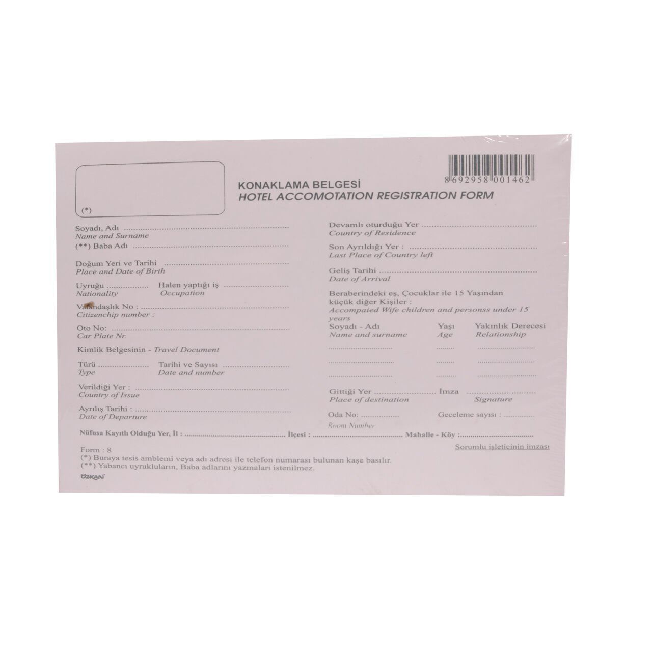 Özkan Konaklama Belgesi