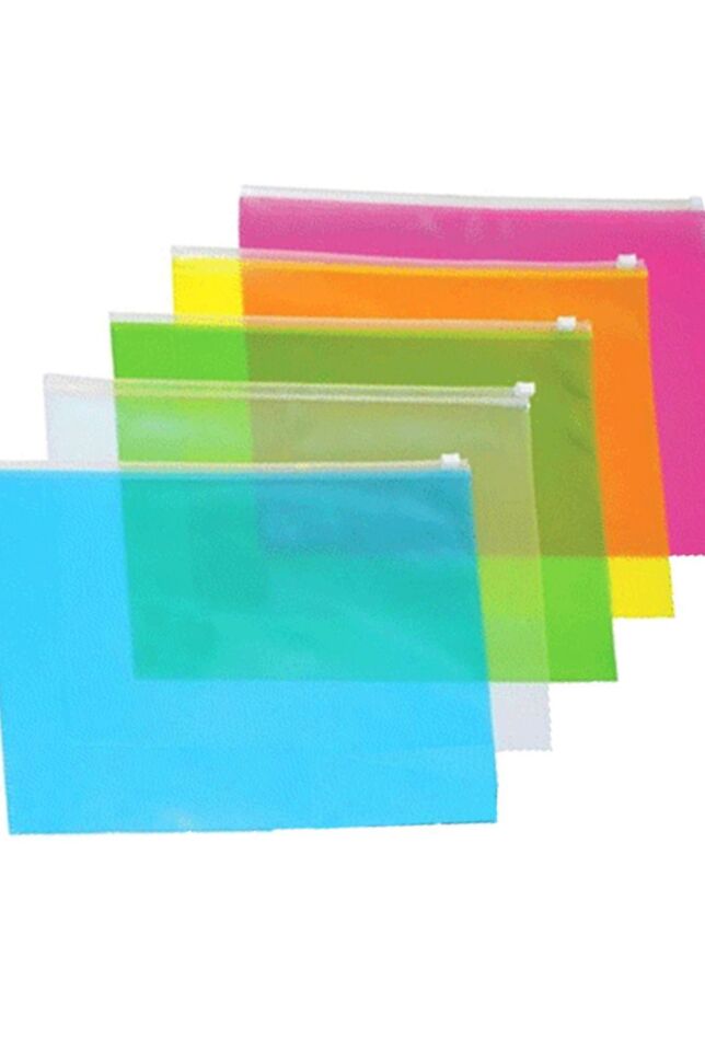 Südor Şeffaf Renkli Fermuarlı Dosya A5