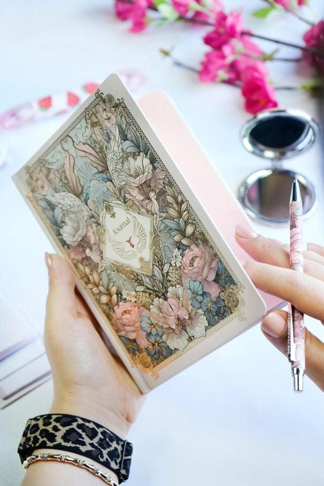 Victorias Journals Sert Kapak Defter 13x18 Cm 128 Sayfa Ayna Tükenmez Kalem Potit Set
