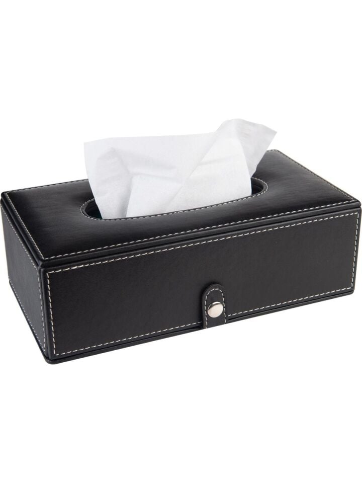 2K Suni Deri Peçetelik Mendil Kutusu 13x24x6 Cm Siyah