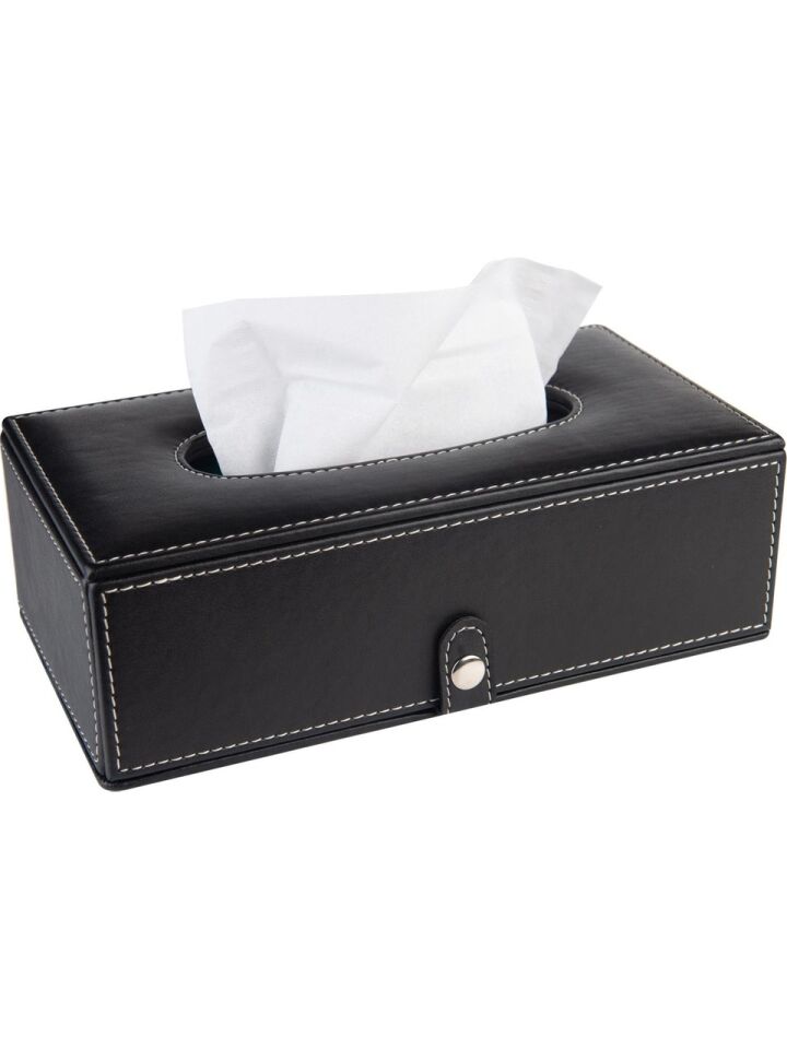 2K Suni Deri Peçetelik Mendil Kutusu 13x24x6 Cm Siyah