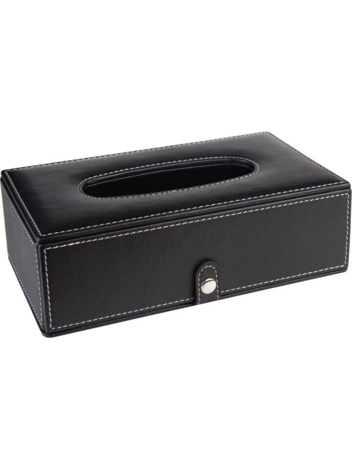 2K Suni Deri Peçetelik Mendil Kutusu 13x24x6 Cm Siyah