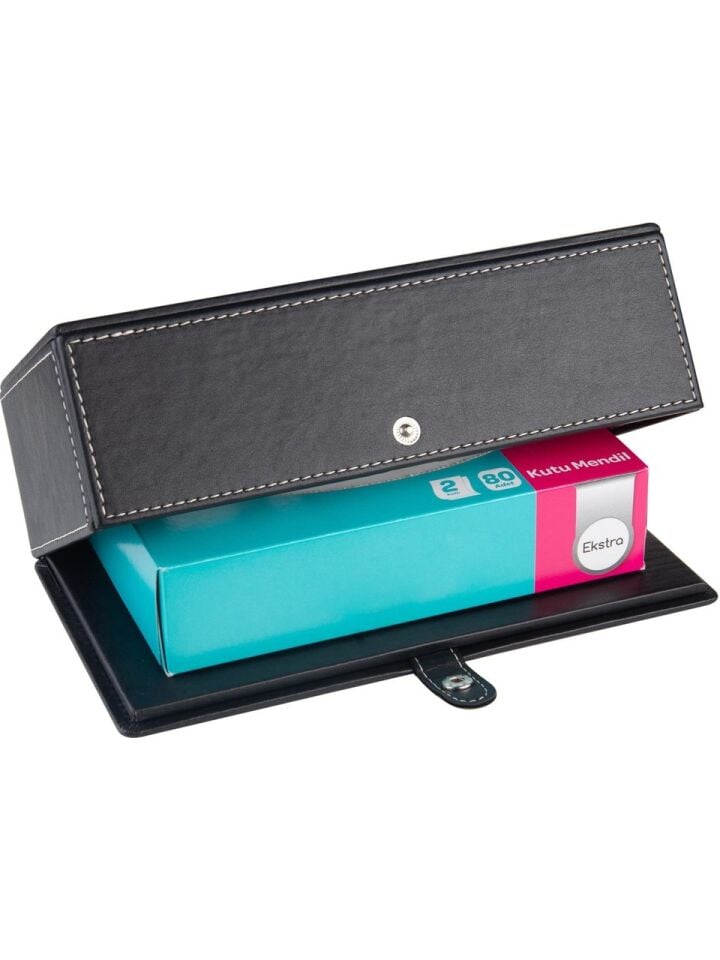 2K Suni Deri Peçetelik Mendil Kutusu 13x24x6 Cm Siyah