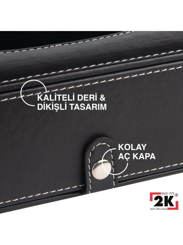 2K Suni Deri Peçetelik Mendil Kutusu 13x24x6 Cm Siyah
