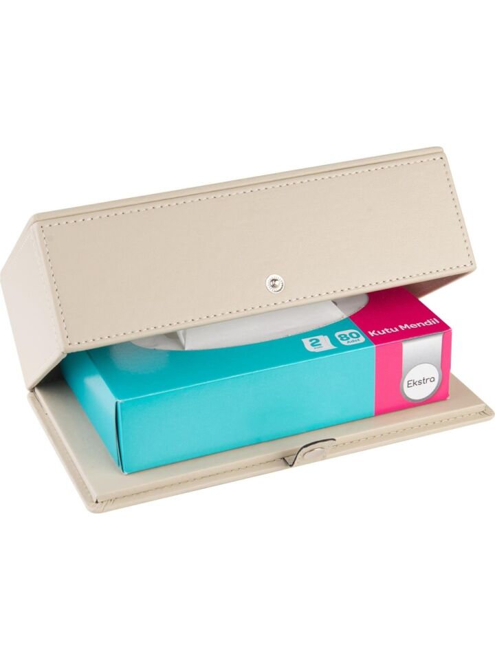 2K Suni Deri Peçetelik Mendil Kutusu 13x24x6 Cm Bej