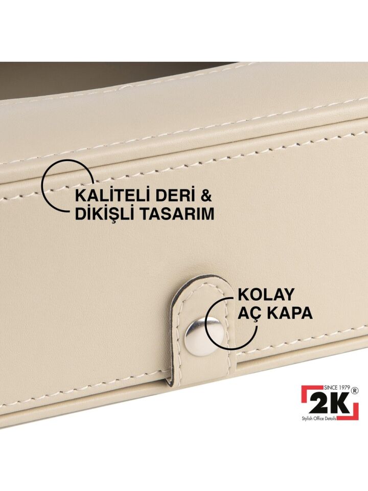 2K Suni Deri Peçetelik Mendil Kutusu 13x24x6 Cm Bej