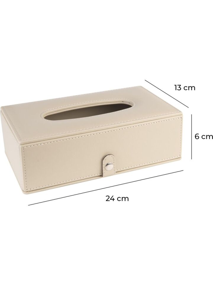2K Suni Deri Peçetelik Mendil Kutusu 13x24x6 Cm Bej