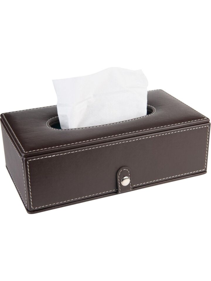 2K Suni Deri Peçetelik Mendil Kutusu 13x24x6 Cm Kahverengi