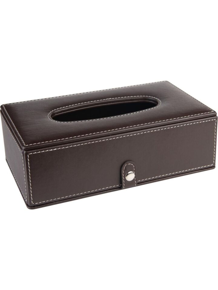 2K Suni Deri Peçetelik Mendil Kutusu 13x24x6 Cm Kahverengi