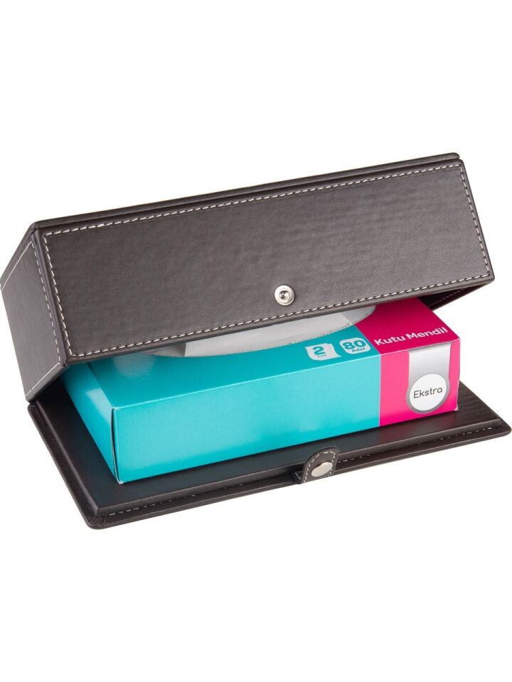 2K Suni Deri Peçetelik Mendil Kutusu 13x24x6 Cm Kahverengi