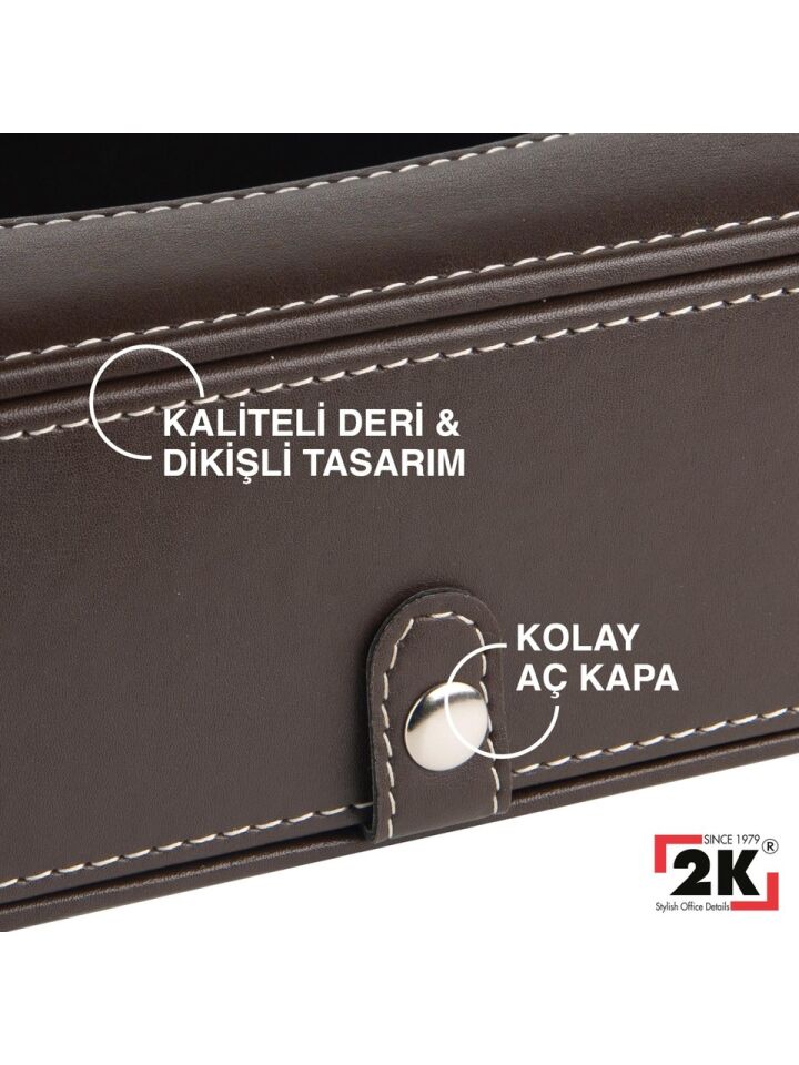 2K Suni Deri Peçetelik Mendil Kutusu 13x24x6 Cm Kahverengi