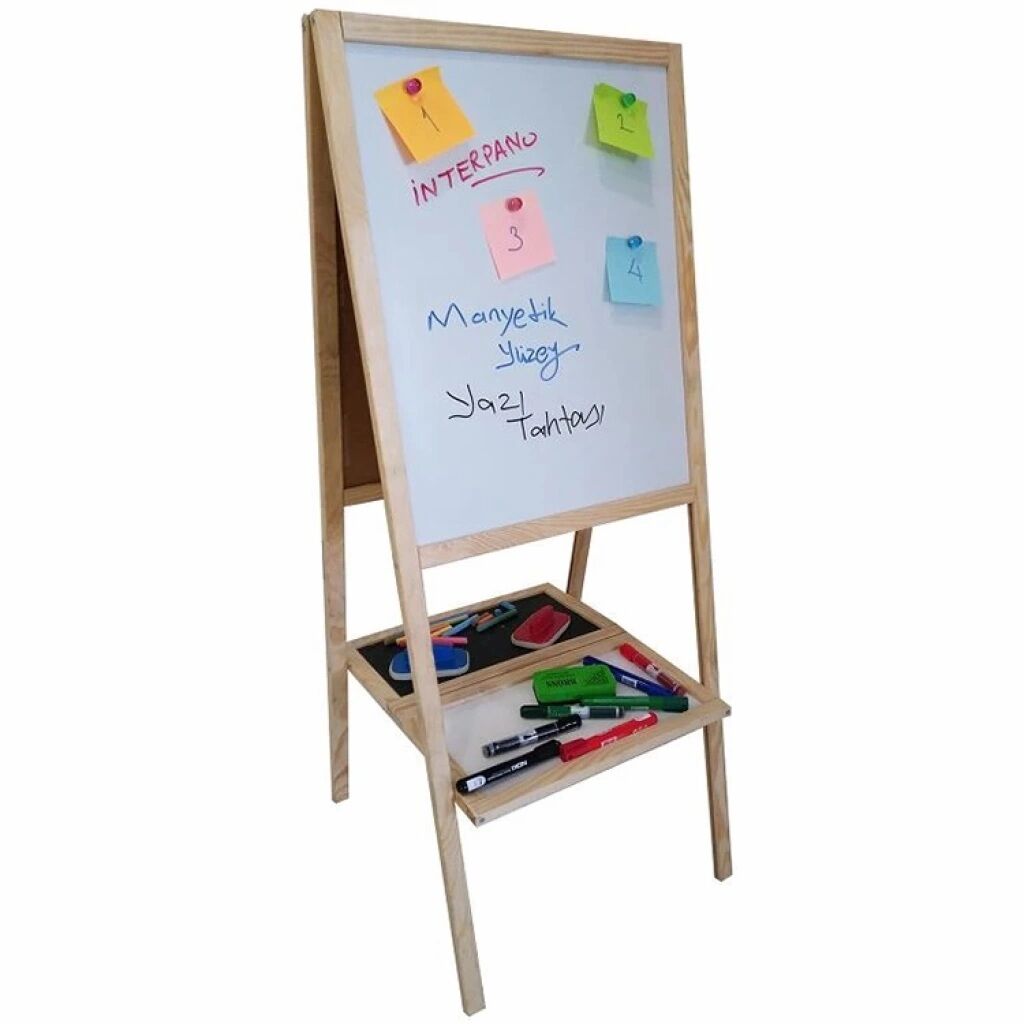 İnter 40x50 Çift Taraflı Ahşap Çerçeveli Yazı Tahtası Kara Tahta - Manyetik Beyaz
