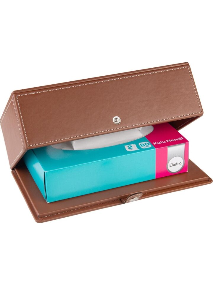 2K Suni Deri Peçetelik Mendil Kutusu 13x24x6 Cm Taba