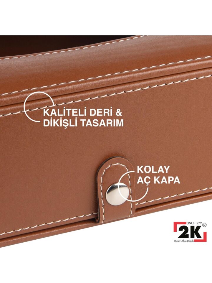 2K Suni Deri Peçetelik Mendil Kutusu 13x24x6 Cm Taba