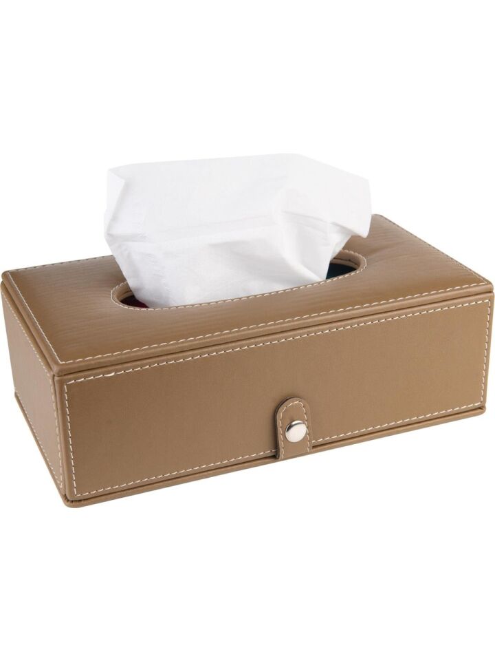 2K Suni Deri Peçetelik Mendil Kutusu 13x24x6 Cm Vizon