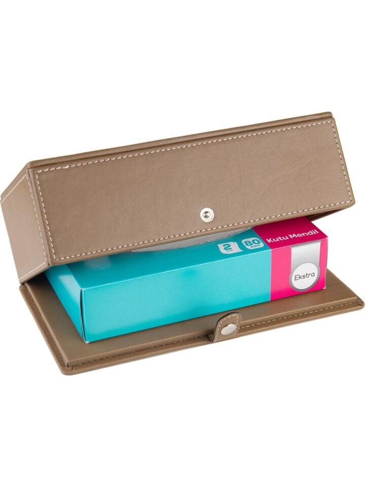 2K Suni Deri Peçetelik Mendil Kutusu 13x24x6 Cm Vizon