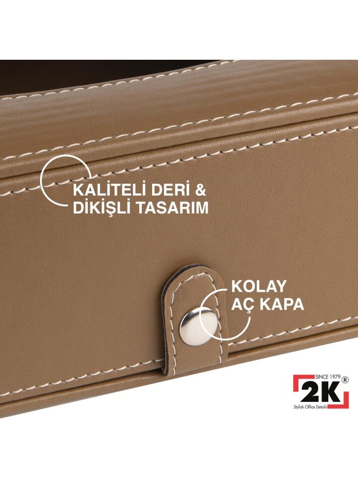 2K Suni Deri Peçetelik Mendil Kutusu 13x24x6 Cm Vizon