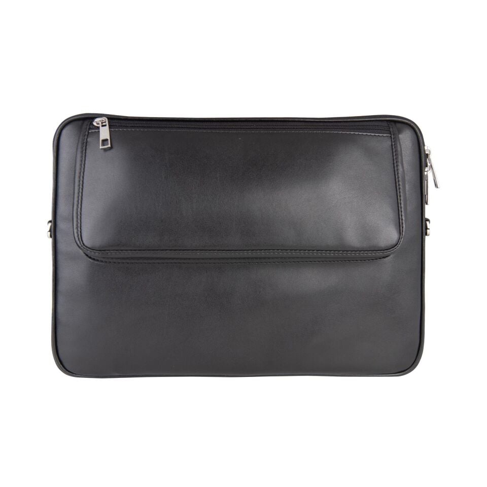 2k Suni Deri Laptop Çantası Tablet Çantası 13.3'' Vegan Omuz Ve Valiz Askılı Aksesuar Ve Evrak Cepli 24x34x2 Cm Siyah
