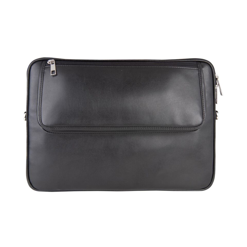 2k Suni Deri Laptop Çantası Tablet Çantası 13.3'' Vegan Omuz Ve Valiz Askılı Aksesuar Ve Evrak Cepli 24x34x2 Cm Siyah