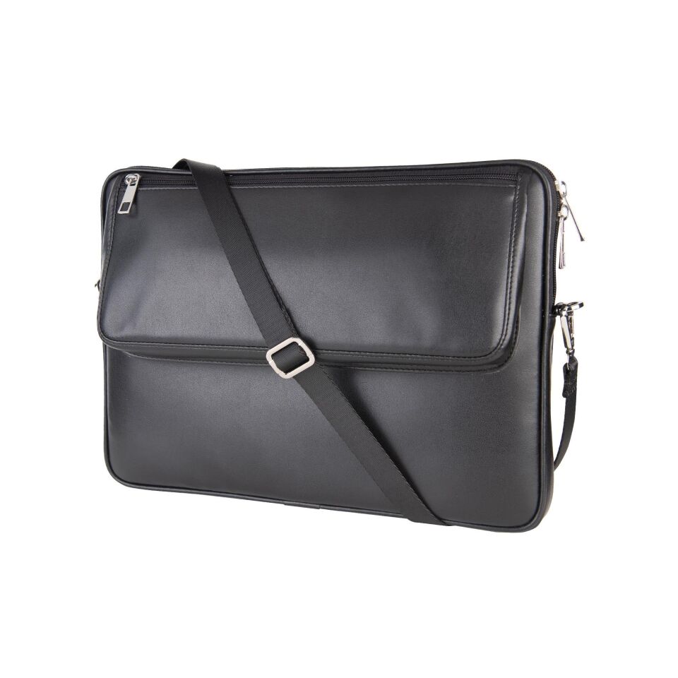 2k Suni Deri Laptop Çantası Tablet Çantası 13.3'' Vegan Omuz Ve Valiz Askılı Aksesuar Ve Evrak Cepli 24x34x2 Cm Siyah