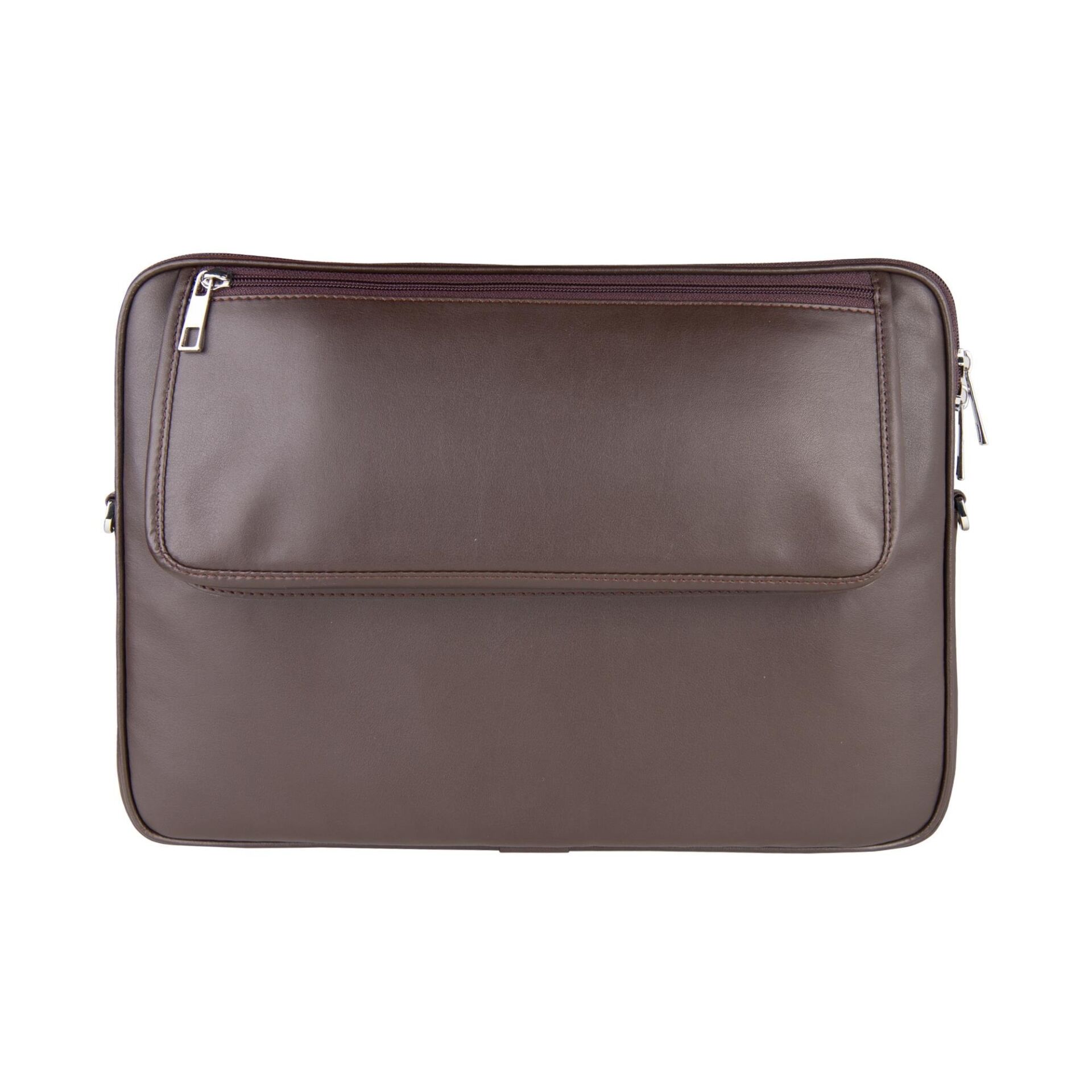 2k Suni Deri Laptop Çantası Tablet Çantası 13.3'' Vegan Omuz Ve Valiz Askılı Aksesuar Ve Evrak Cepli 24x34x2 Cm Kahverengi