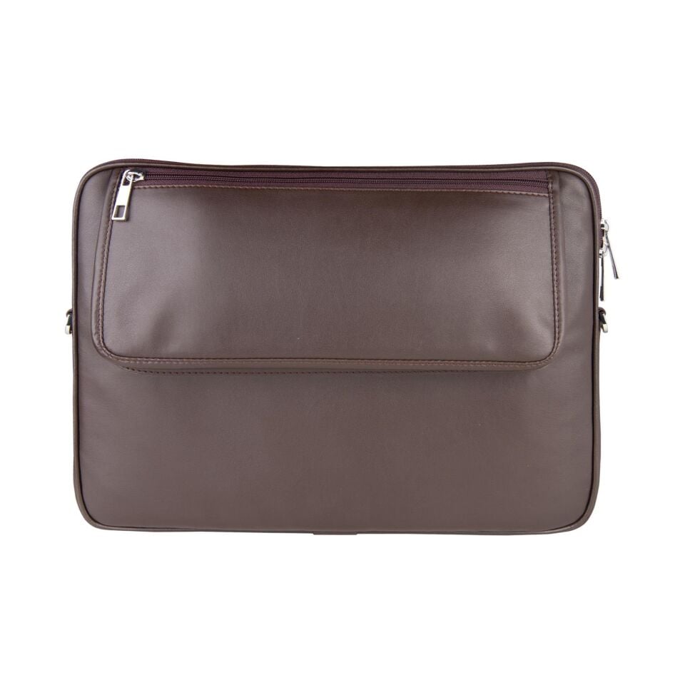 2k Suni Deri Laptop Çantası Tablet Çantası 13.3'' Vegan Omuz Ve Valiz Askılı Aksesuar Ve Evrak Cepli 24x34x2 Cm Kahverengi