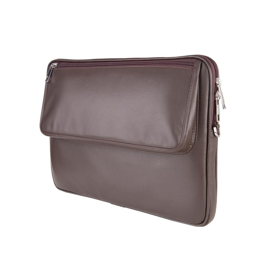 2k Suni Deri Laptop Çantası Tablet Çantası 13.3'' Vegan Omuz Ve Valiz Askılı Aksesuar Ve Evrak Cepli 24x34x2 Cm Kahverengi