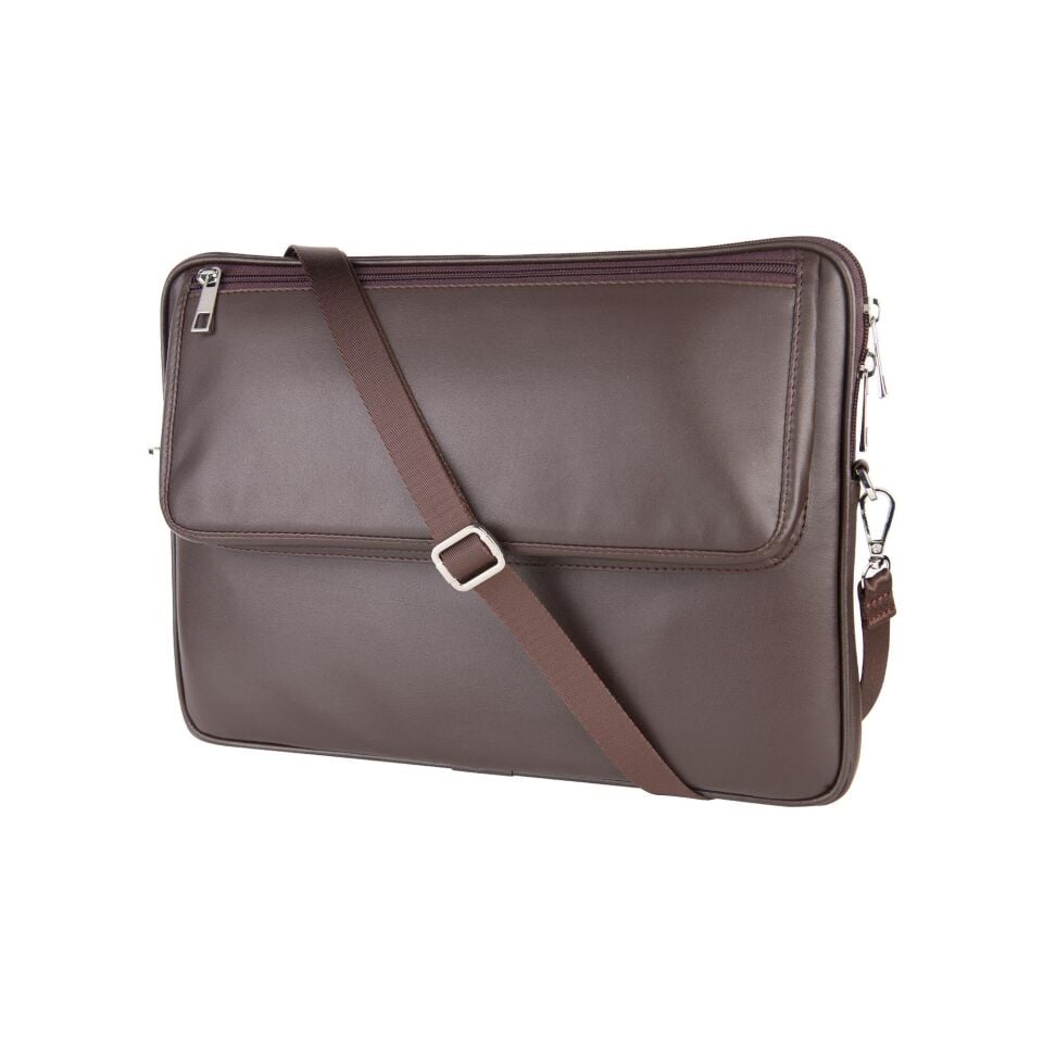 2k Suni Deri Laptop Çantası Tablet Çantası 13.3'' Vegan Omuz Ve Valiz Askılı Aksesuar Ve Evrak Cepli 24x34x2 Cm Kahverengi