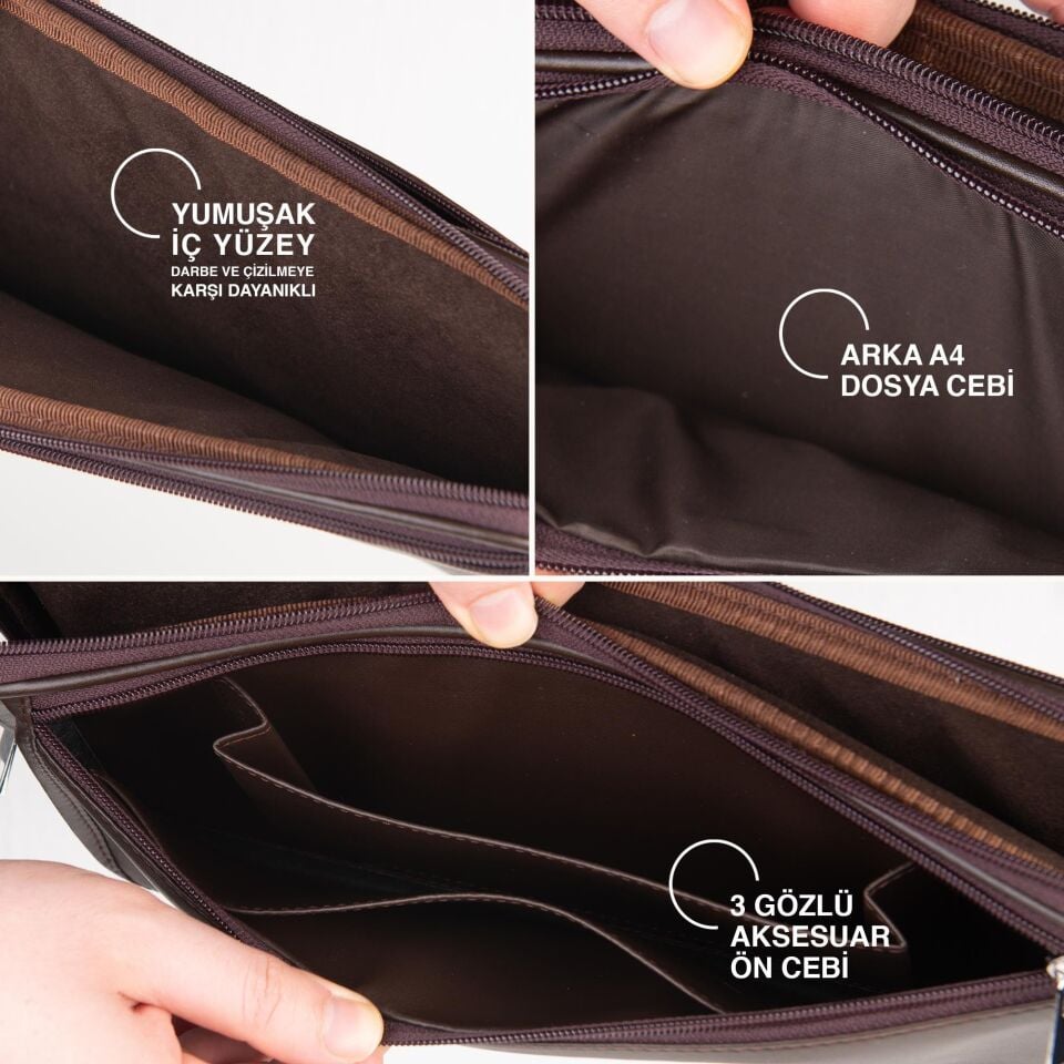 2k Suni Deri Laptop Çantası Tablet Çantası 13.3'' Vegan Omuz Ve Valiz Askılı Aksesuar Ve Evrak Cepli 24x34x2 Cm Kahverengi