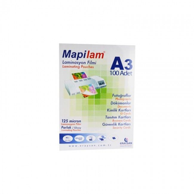 Mapilam Parlak Laminasyon Filmi 125 Micron A3 100 Adet