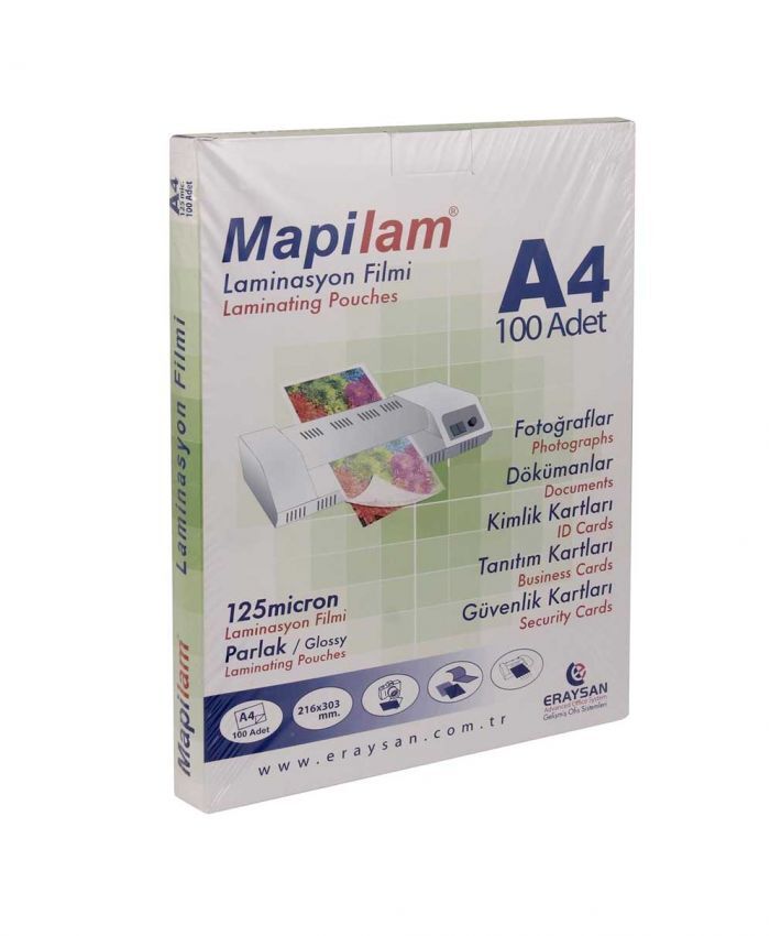 Mapilam Parlak Laminasyon Filmi 125 Micron A4 100 Adet