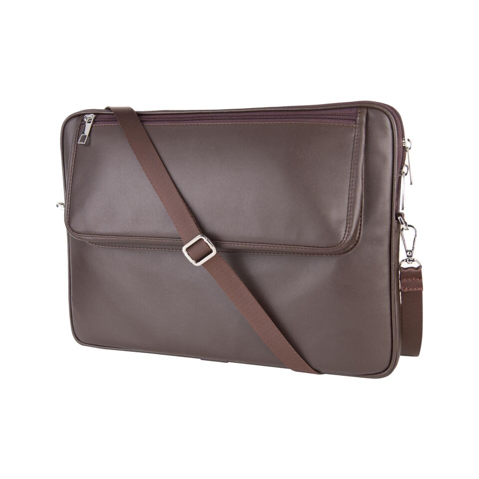 2k Suni Deri Laptop Çantası Tablet Çantası 14'' Vegan Omuz Ve Valiz Askılı Aksesuar Ve Evrak Cepli 25.5x36x2 Cm Kahverengi