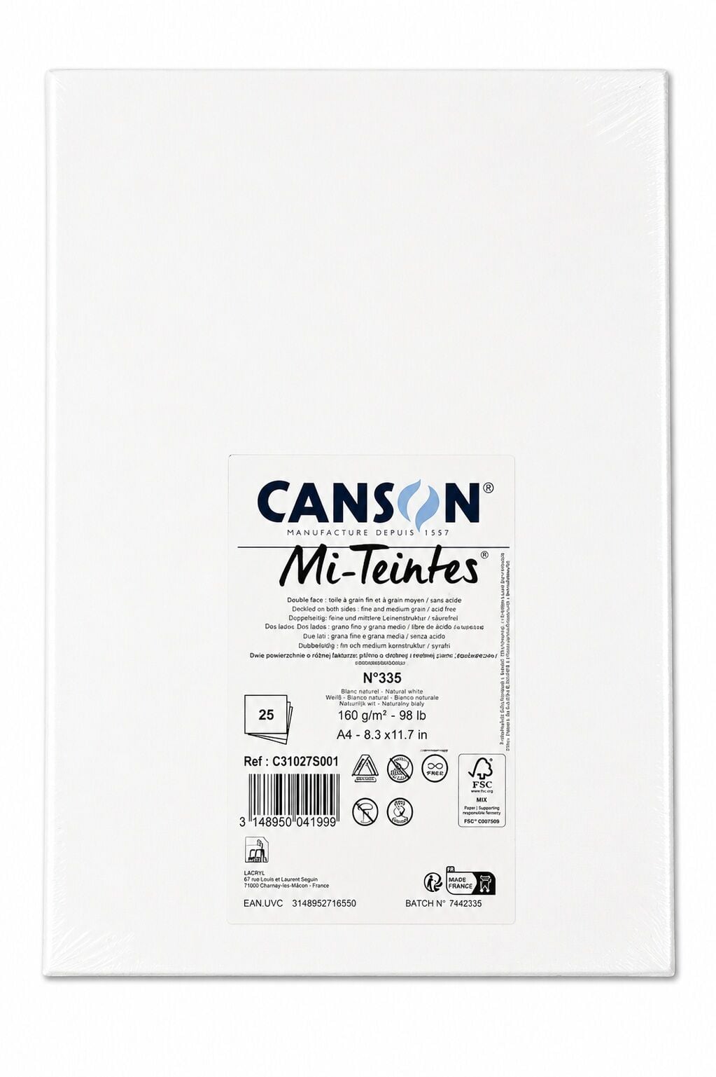 Canson Sh Canmt A4 160 Gr 25 Sheets White 335