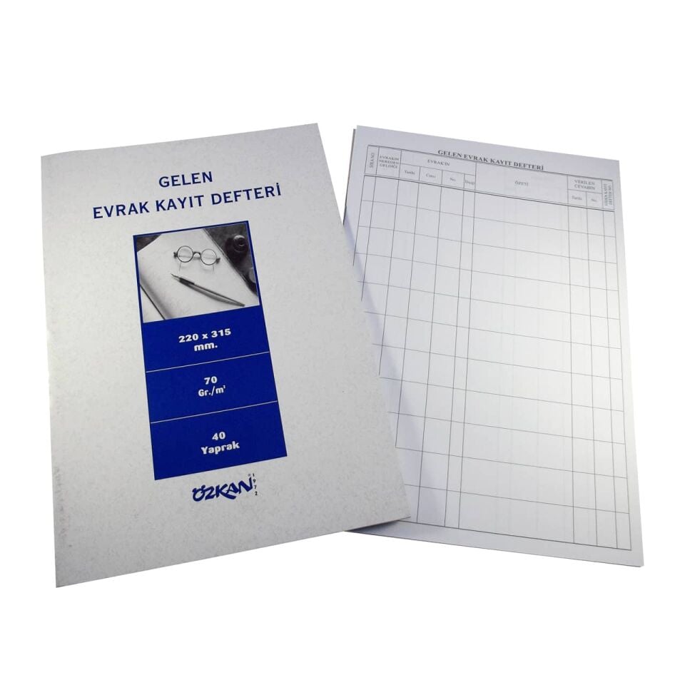 Özkan Gelen Evrak Kayıt Defteri 40 Yaprak
