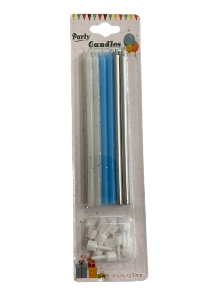 Mum Çubuk Simli Beyaz Mavi Gümüş 13 Cm 6 Lı