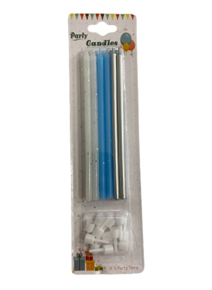 Mum Çubuk Simli Beyaz Mavi Gümüş 13 Cm 6 Lı
